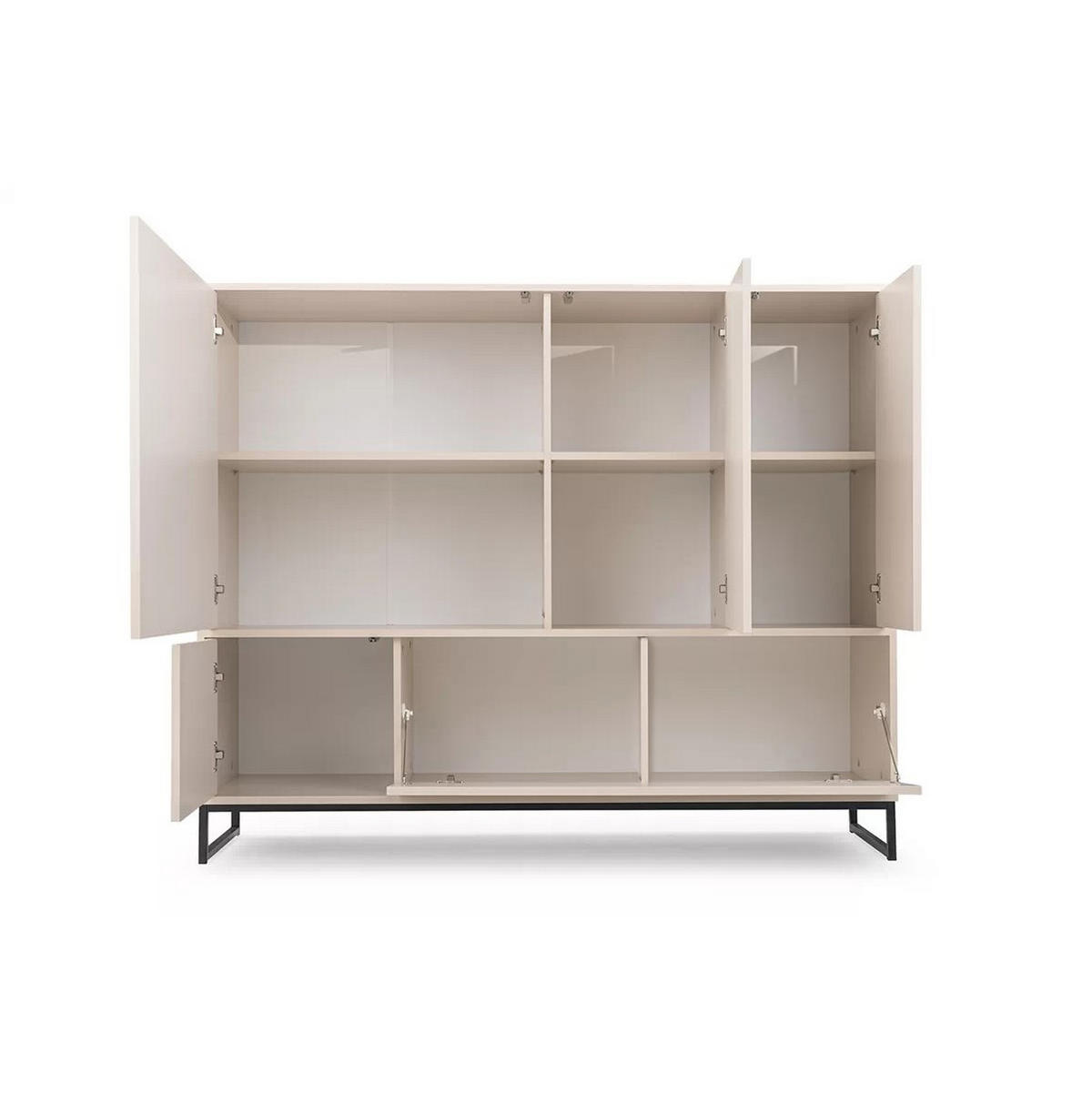 KOMMODE Genua 160 cm, Beige, Schwarzer Rahmen - Beige, Holzwerkstoff (160/120/45cm) - Bettso