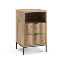 NACHTTISCH Eliza, Viking Oak/Schwarz, 40 x 66 cm mit 2 Schubladen & 1 Fach - Eichefarben/Schwarz, Holzwerkstoff (40/66/38.1cm) - Vicco