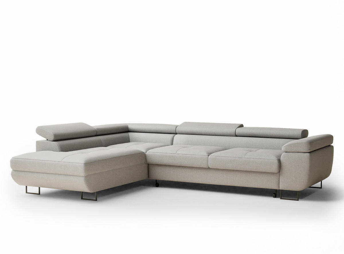 ECKSOFA MIT SCHLAFFUNKTION Concord Hellgrau Webstoff - Hellgrau/Schwarz, Holz/Holzwerkstoff (277/203cm) - Maison de Reve