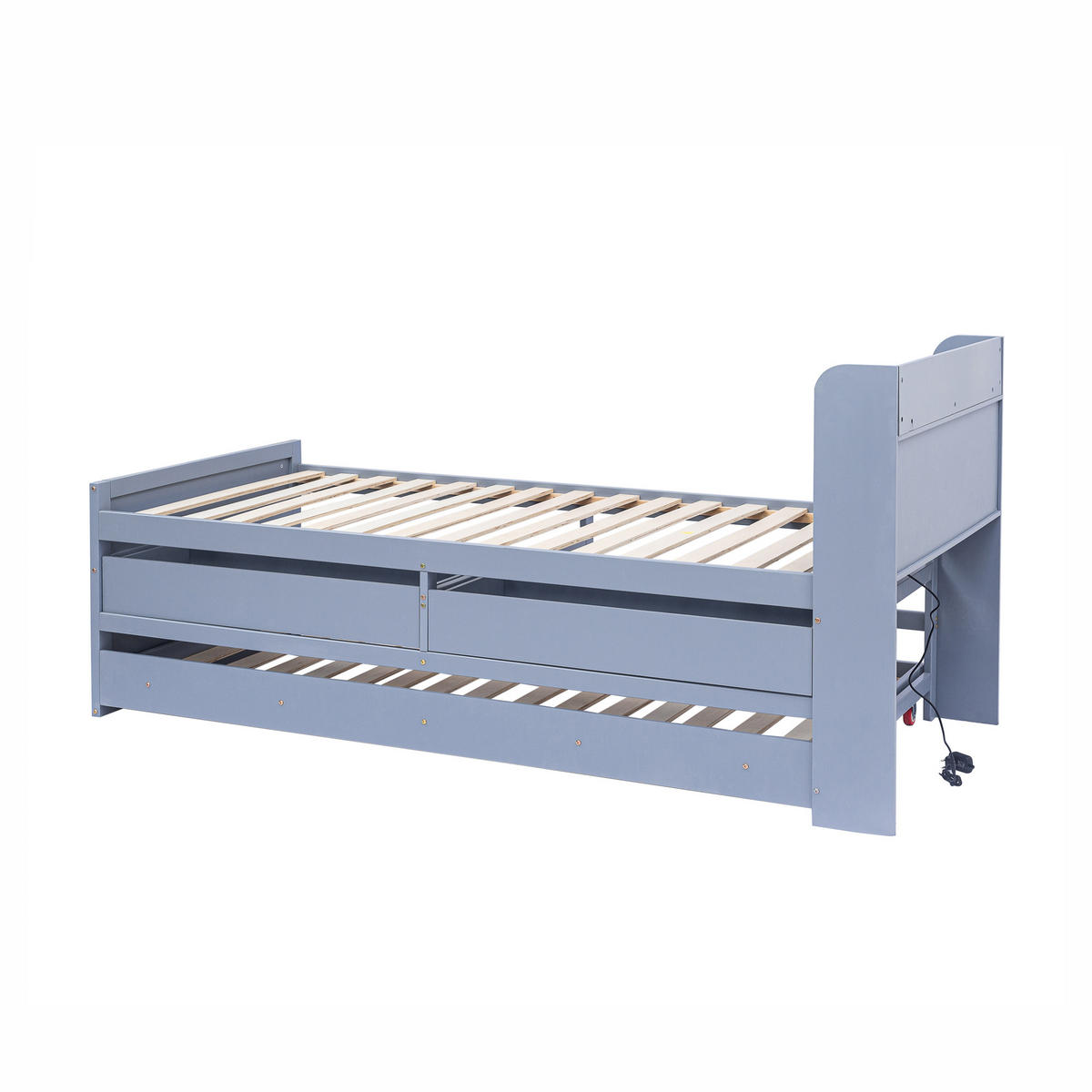 KINDERBETT 90/190 cm DE-01167, in Weiß, mit Ausziehbett und 2 Schubladen - Grau, Holz (90/190cm) - ComfortXL
