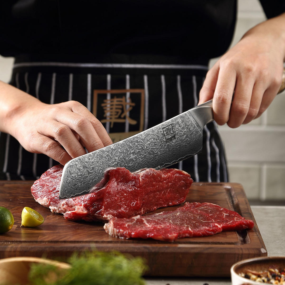 DAMASTMESSER-SET 3-TEILIG 12–20 cm - Ahornfarben, Holz/Metall - Zayiko