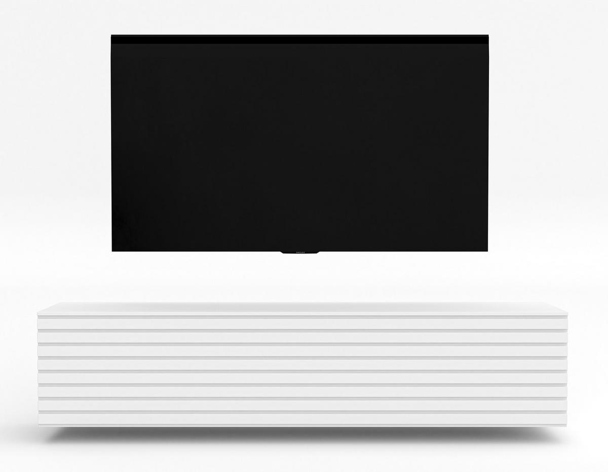 LOWBOARD ZIVOLLI 160 Weiß, Weiße Lamellen 160/34/40 cm – TV-Hängeschrank mit Lamellenfront - Weiß, Holzwerkstoff/Kunststoff (160/34/40cm) - AX Living