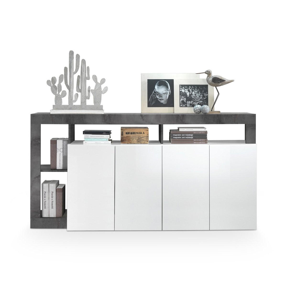 SIDEBOARD 4 Türen Frankfurt - L184 cm - Weiß/Grau, Holz/Holzwerkstoff (42/93/184cm) - Calicosy