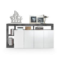 SIDEBOARD 4 Türen Frankfurt - L184 cm - Weiß/Grau, Holz/Holzwerkstoff (42/93/184cm) - Calicosy