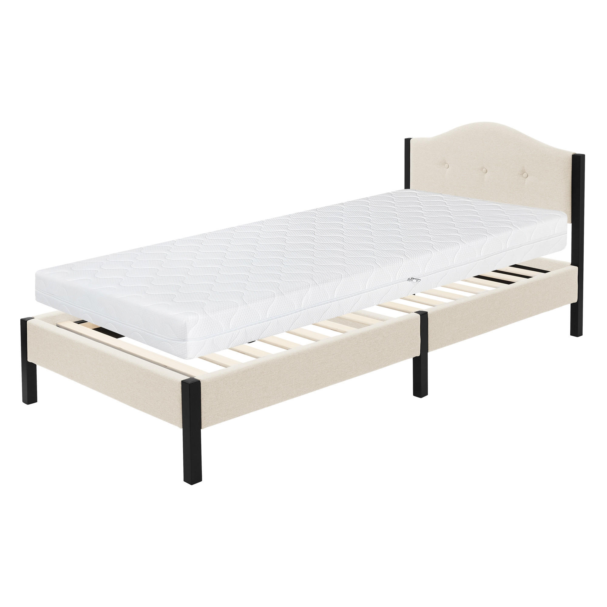 ML-DESIGN ČALUNĚNÁ POSTEL 90x200 cm, béžová, rám s matrací a lamelovým roštem