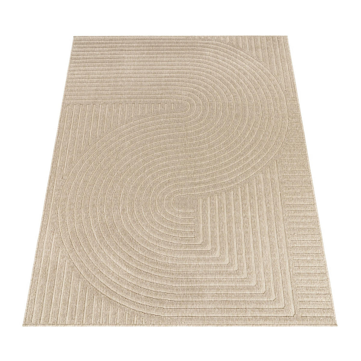 OUTDOOR Teppich Unifarben Spiralmuster Balkon, Terrasse schmutzabweisend Beige Rechteckig 160x230 - Beige, Textil (160/230cm) - KADIMA DESIGN
