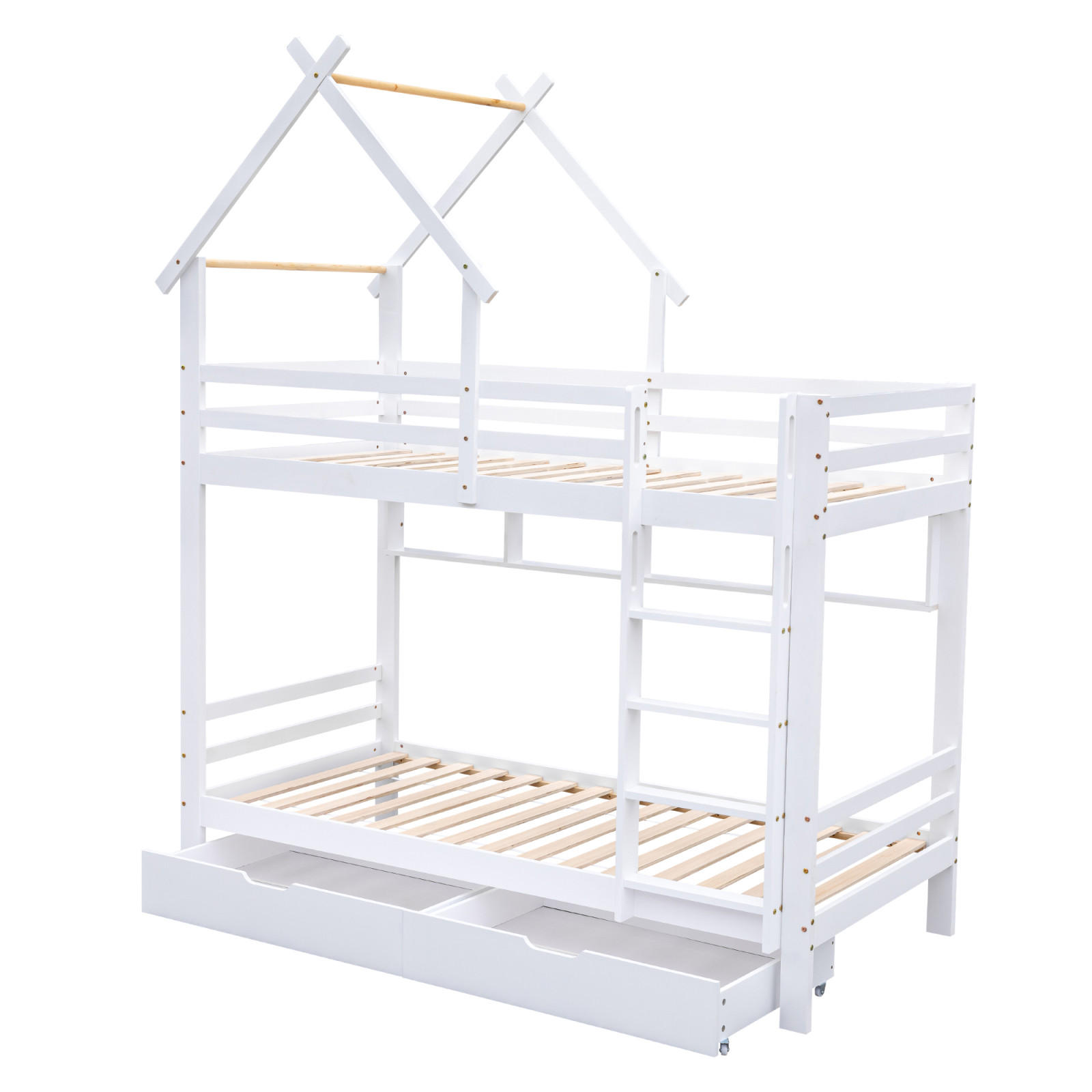 ETAGENBETT 90x200 cm Haus Treppe weiß - Weiß, Holz (90/200cm) - LEBENLANG