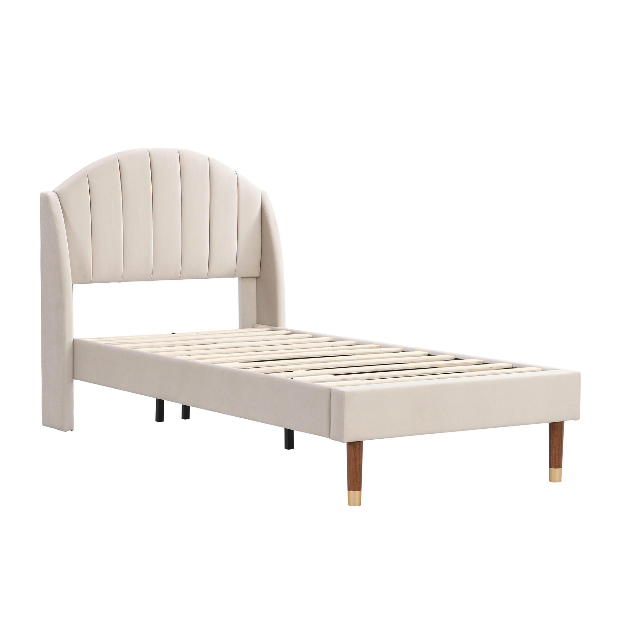 POLSTERBETT 90/200 cm Beige aus Samt mit Lattenrost - Beige, Textil (90/200cm) - OKMYHOME
