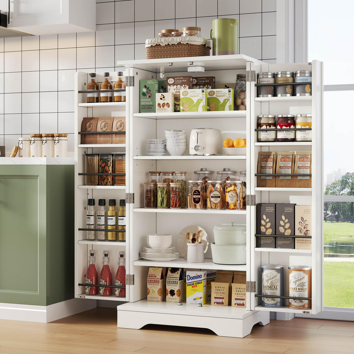BUFFET 60/40/120.5 cm Weiß mit LED-Sensorlicht - Weiß, Holz (60/120/40cm) - Oxeza
