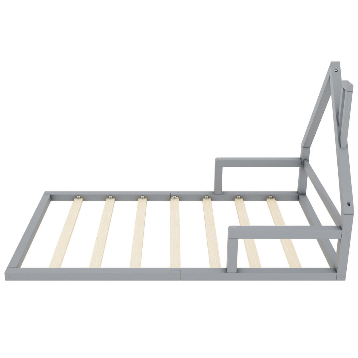 POSTELJA v obliki hiše 90/200 cm siva iz bora in MDF enostavna za vzdrževanje - siva, les (90/200cm) - OKWISH