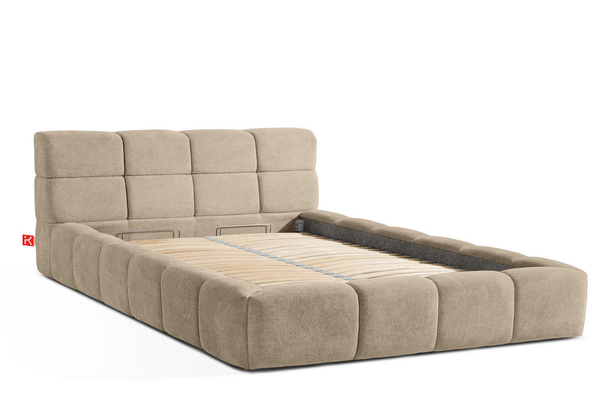 POLSTERBETT AERI 140/160/180/200 mit Rahmen und Bettkasten, beige - Beige, Holz/Holzwerkstoff (140/200cm) - KONSIMO®