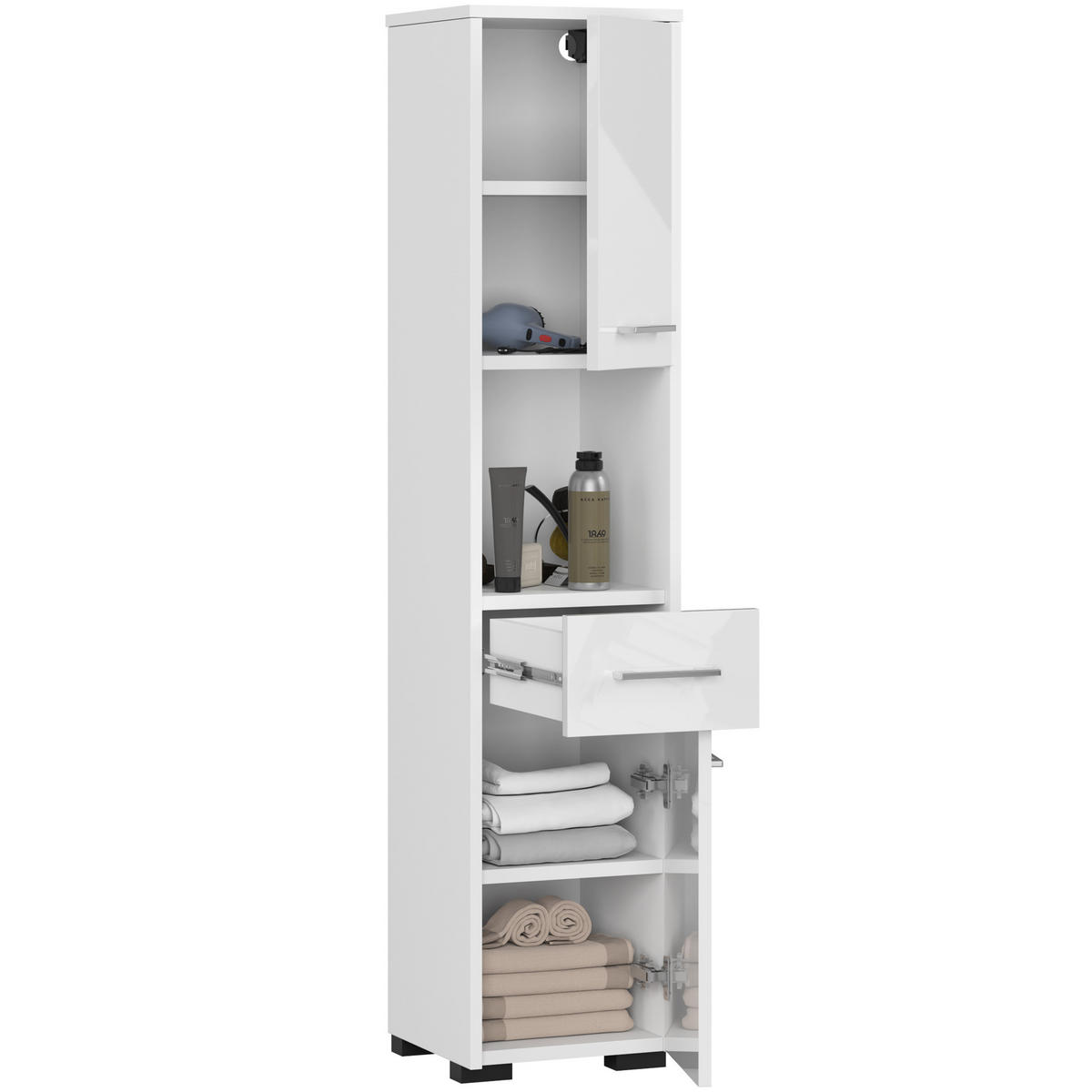 HOCHSCHRANK Weiß, Weißglanz 30x30x140 cm - Weiß Hochglanz/Silberfarben, Holzwerkstoff/Kunststoff (30/140/30cm) - Akord