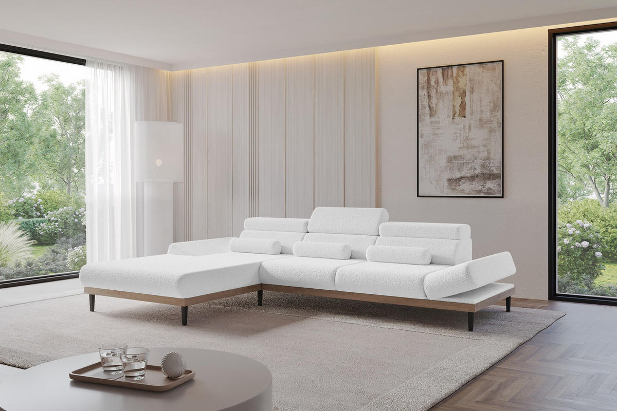 ELEKTRISCHES ECKSOFA Links MONA 316x205x85 Weiß Bouclé - Weiß, Holzwerkstoff/Textil (316/205cm) - ALTDECOR