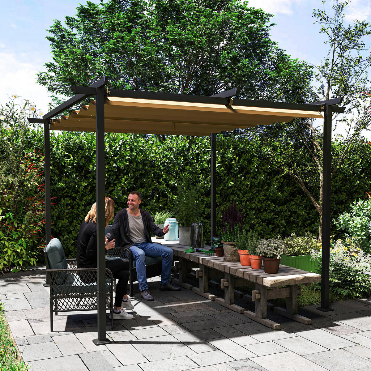 PERGOLA aus Metall, 3x 3m - Beige, Metall (300/227/300cm) - Outsunny