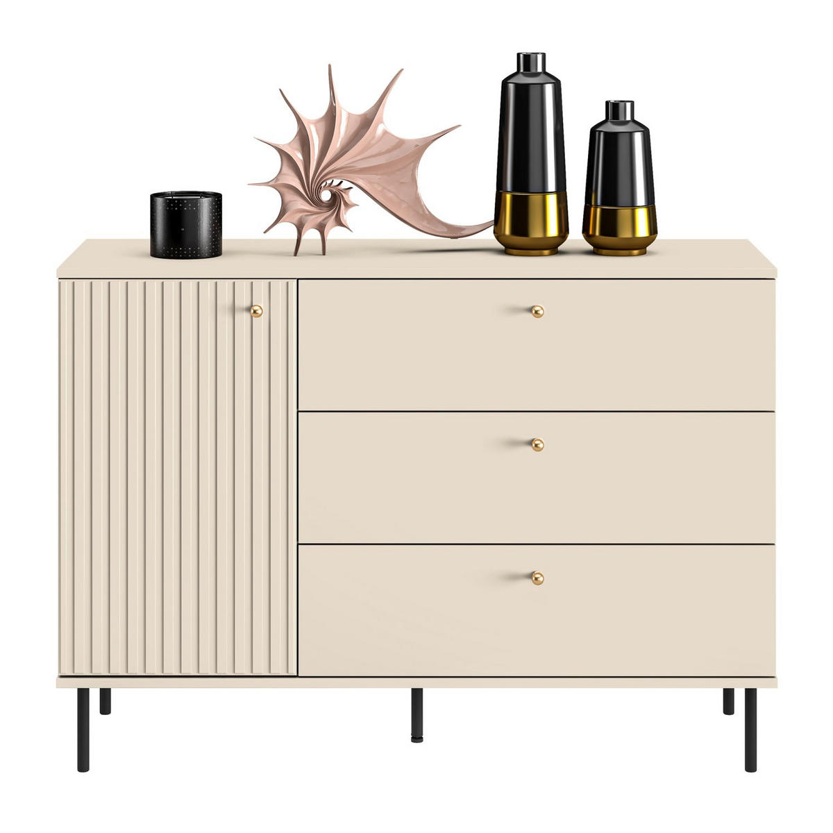 SIDEBOARD CALETTO Beige 120 cm - Beige/Goldfarben, Holzwerkstoff/Metall (120/84.8/40cm) - Selsey