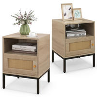 NACHTTISCH Natur mit Regal und Schrank, 40x40x57 cm - Edelstahlfarben/Naturfarben, Holzwerkstoff/Metall (40/57/40cm) - DESIGN IN