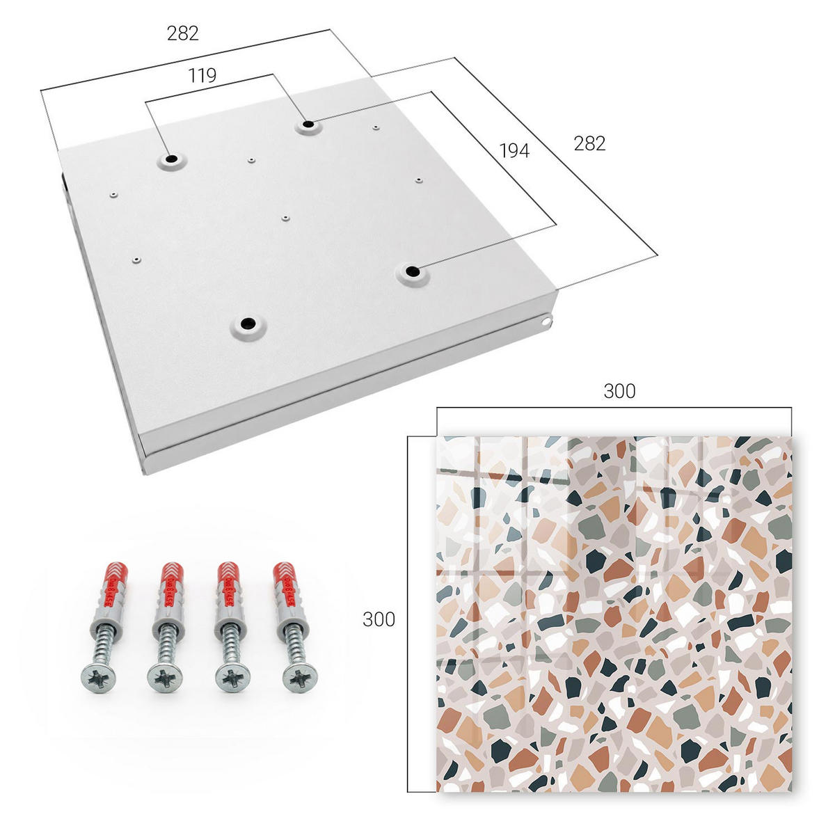 SCHLÜSSELBOX Weiß 30x30 cm – Türöffnung nach rechts - Steinmosaik - Beige, Metall (30/30/5cm) - TULUP