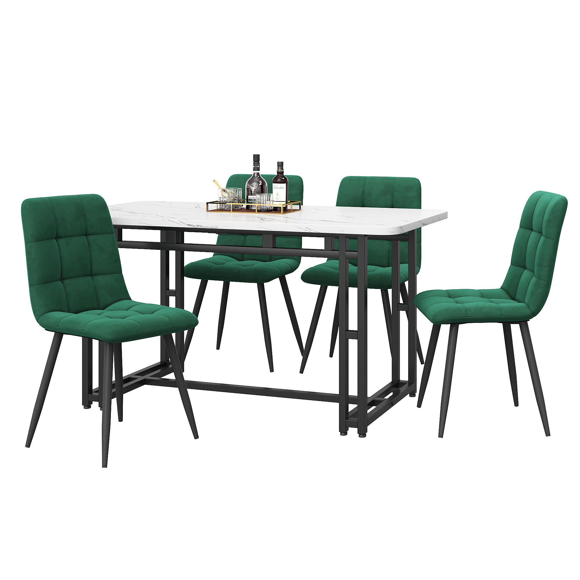 ESSTISCH-SET 4-tlg. 120 cm MDF Dunkelgrün - Dunkelgrün, Metall (70/74/120cm) - Meubliv