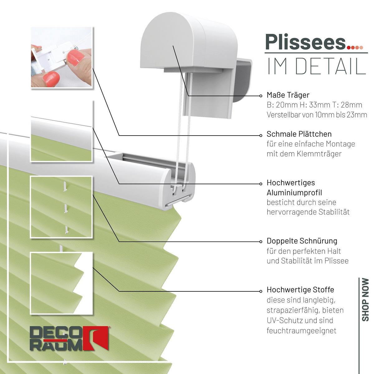 PLISSEE Basic ohne Bohren - Hellgrün, Textil (40/150cm) - Deco-Raum