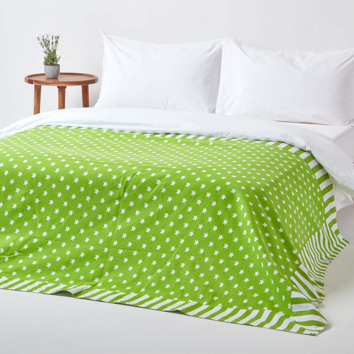 ÜBERWURF 150/200 cm, Sterne-Muster, 100% Baumwolle - Grün, Textil (150/200cm) - Homescapes