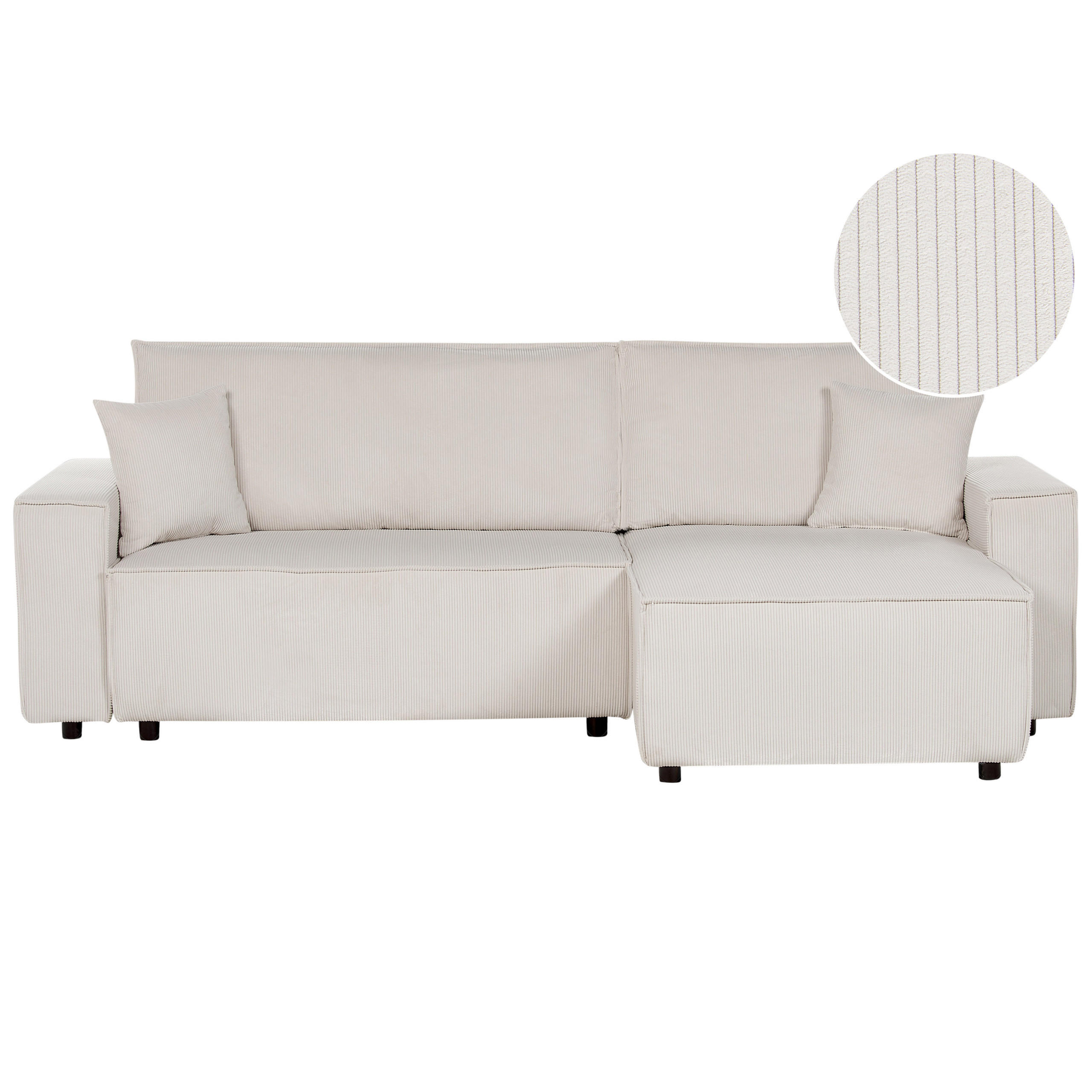 2-SITZER-ECKSOFA Cord cremeweiß rechtsseitig mit Schlaffunktion Abacka - Schwarz/Weiß, Textil (247/147cm) - Beliani
