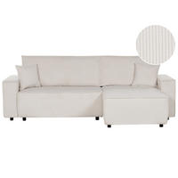 2-SITZER-ECKSOFA Cord cremeweiß rechtsseitig mit Schlaffunktion Abacka - Schwarz/Weiß, Textil (247/147cm) - Beliani