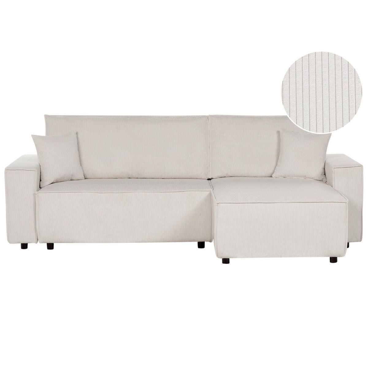 2-SITZER-ECKSOFA Cord cremeweiß rechtsseitig mit Schlaffunktion Abacka - Schwarz/Weiß, Textil (247/147cm) - Beliani