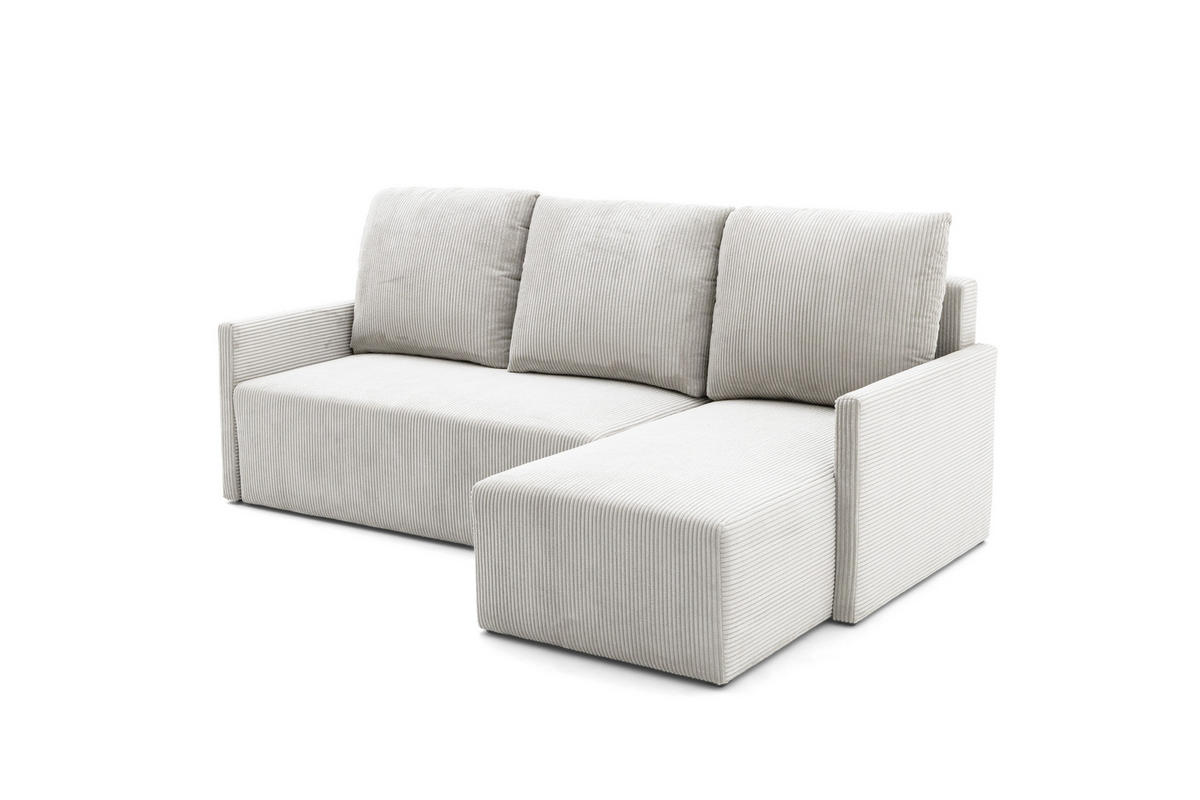 ECKSOFA GARDA L Links mit Schlaffunktion 132x198 Cord Creme - Creme/Schwarz, Holz/Kunststoff (209/145cm) - NACANAPA