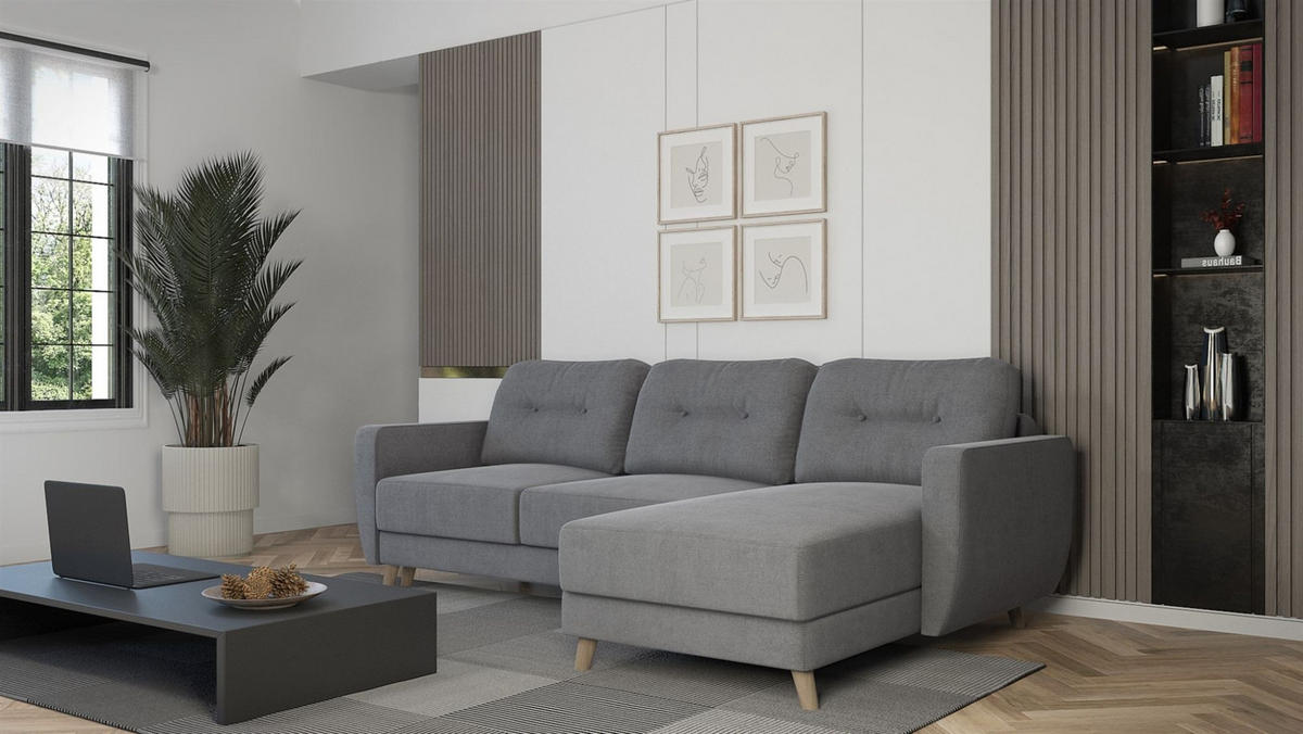 ECKSOFA Marlies In Sawana - Grau, Holzwerkstoff/Textil (233/140cm) - Fun Möbel