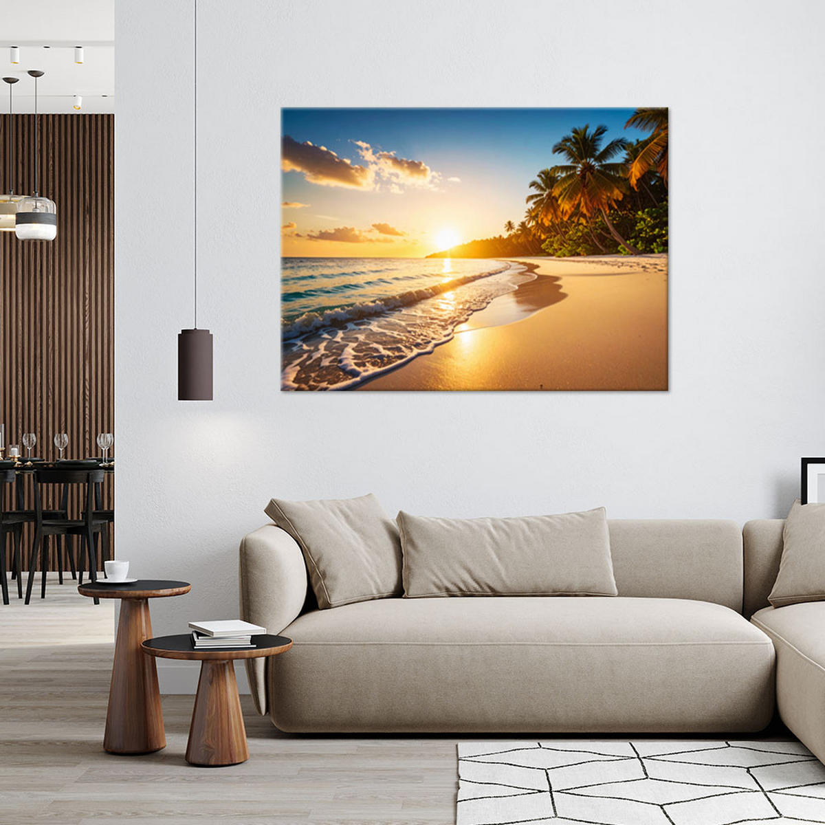 LEINWANDBILD Sonnenuntergang Strand Meer 120x80cm - Orange, Textil (120/80cm) - Feeby