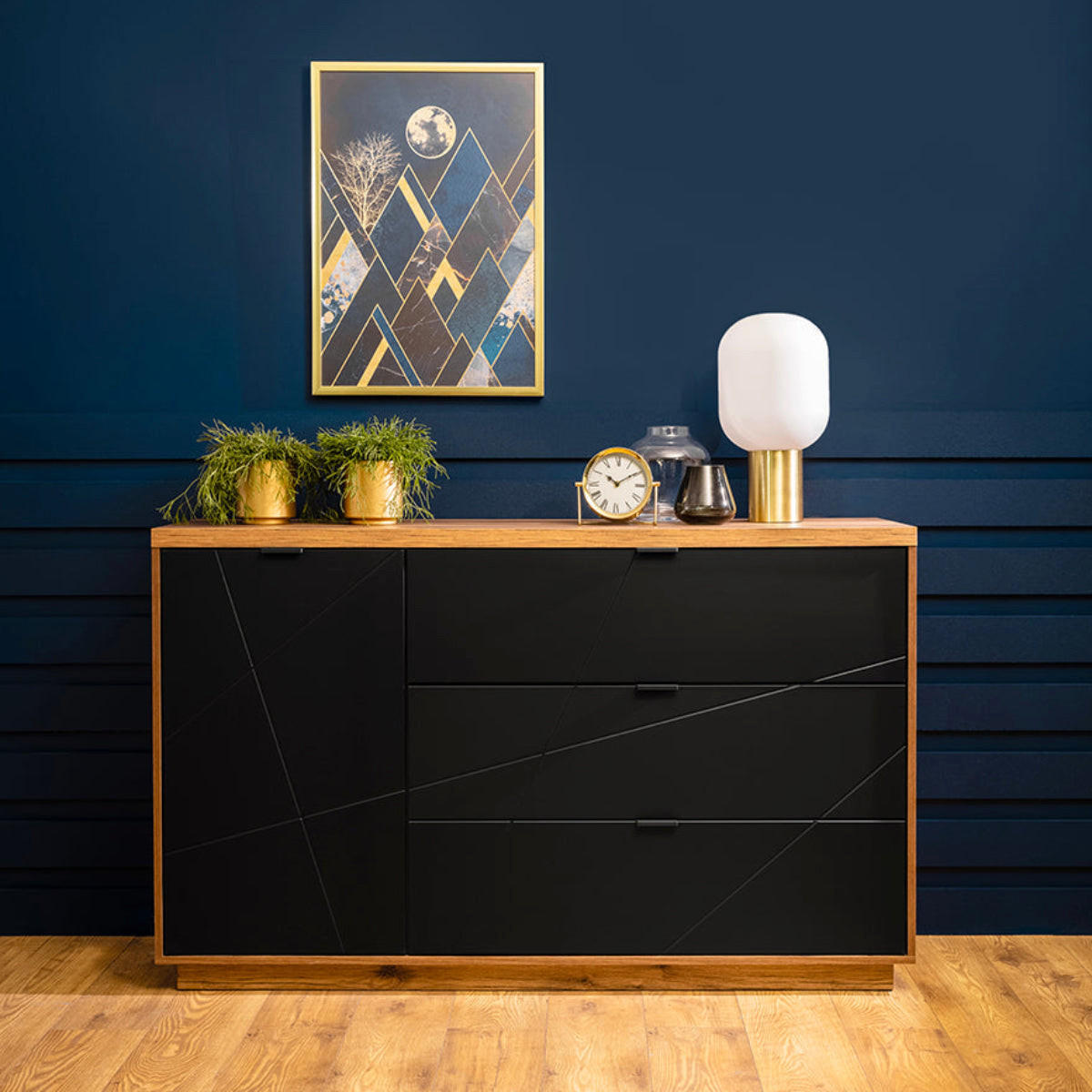 SIDEBOARD Sven Černá a dřevo - černá, kompozitní dřevo (156/93/43cm) - Petits-meubles
