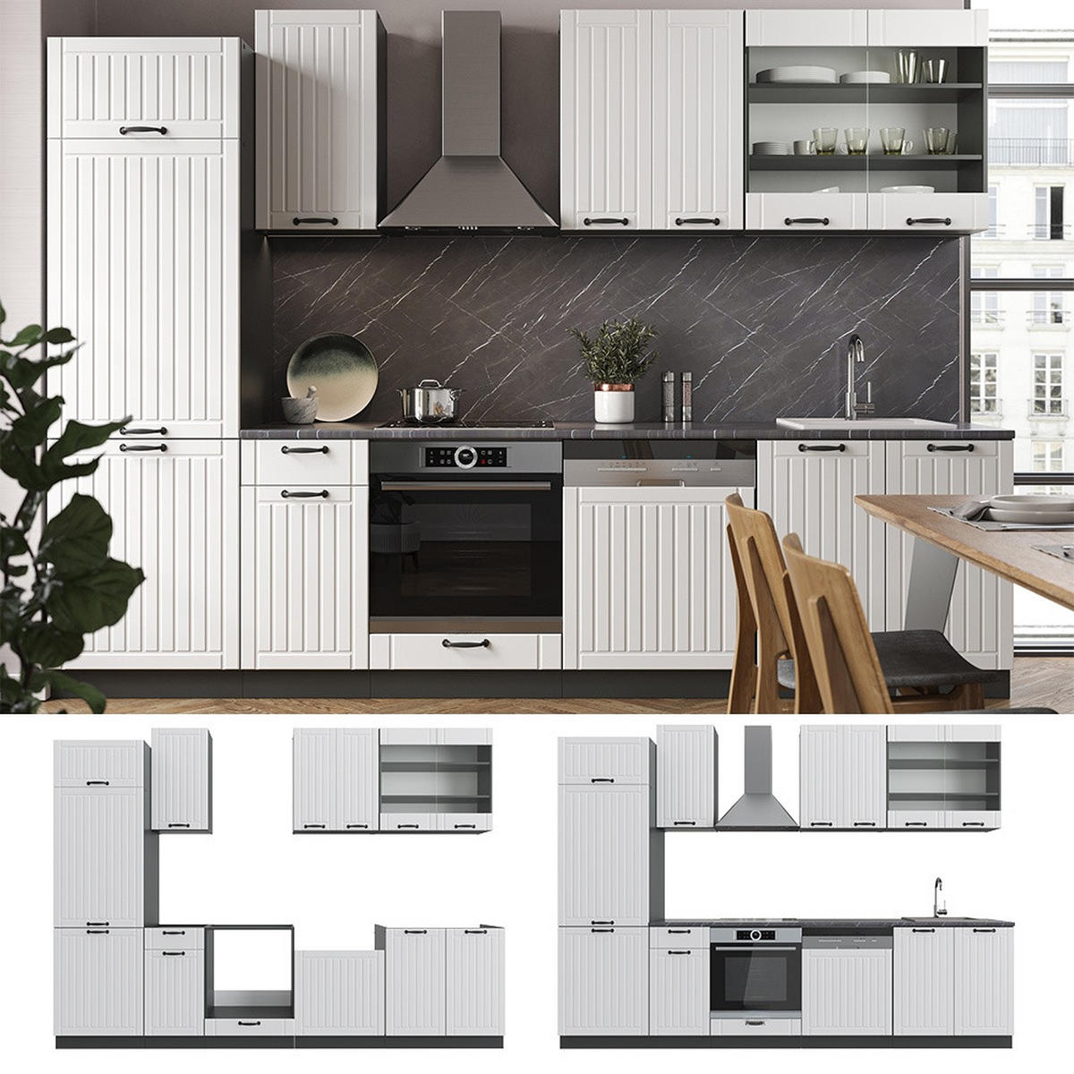 KUHINJSKI BLOK Fame-Line Seoska Bijela / Antracit 300 cm , RP Antracit - bijela/antracit, drvni materijal (300/206.8/60cm) - Vicco