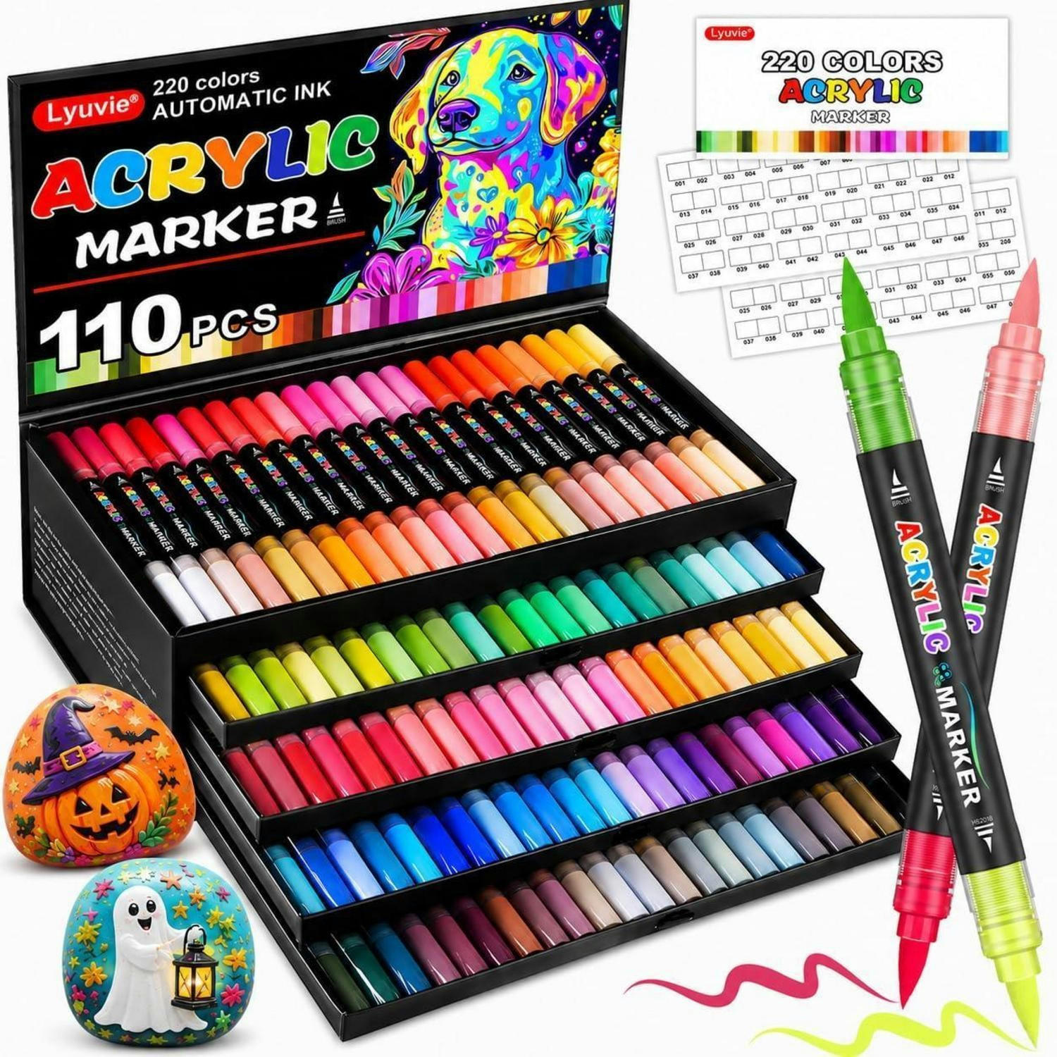 ACRYLSTIFTE Set 110 Stück Pinselspitze Wasserfest - Multicolor, Kunststoff (170/115/305cm)