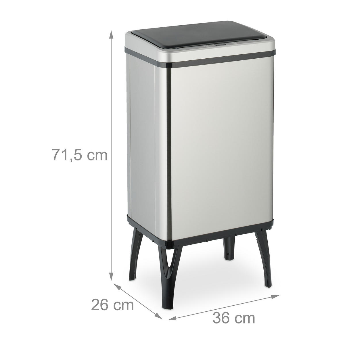 SENSOR-MÜLLEIMER - Silberfarben, Kunststoff/Metall (36/71.5/26cm) - Relaxdays