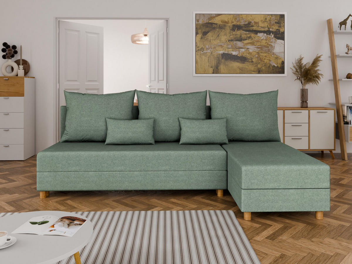 ECKSOFA Lellice L-Form - links oder rechts montierbar, grün - Grün, Holz (214/122cm) - Homesy