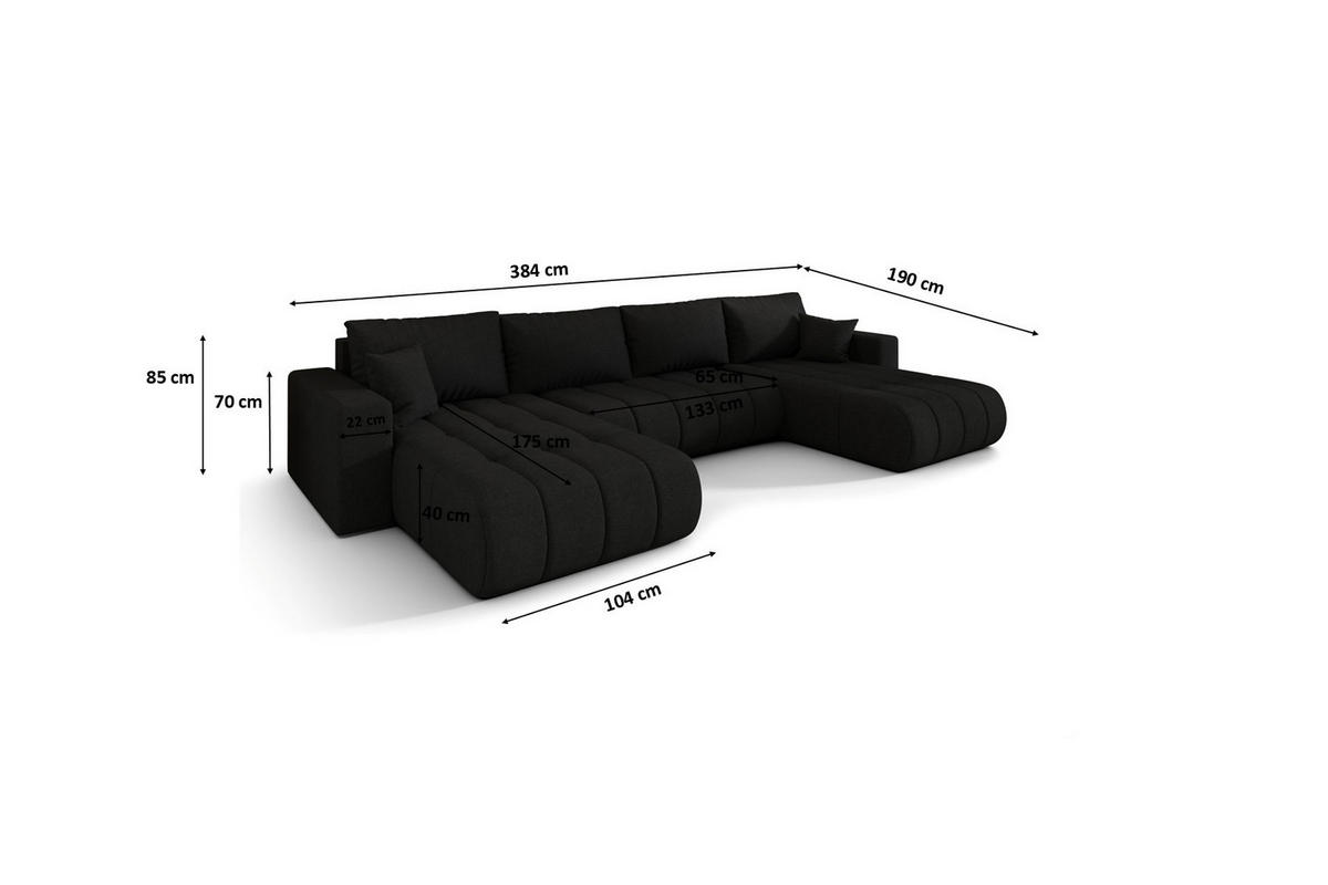 ECKSOFA mit schlaffunktion und bettkasten MILO U PREMIUM, stoff WIND, Schwarz - Schwarz, Holz (384/190cm) - Kaiser Möbel