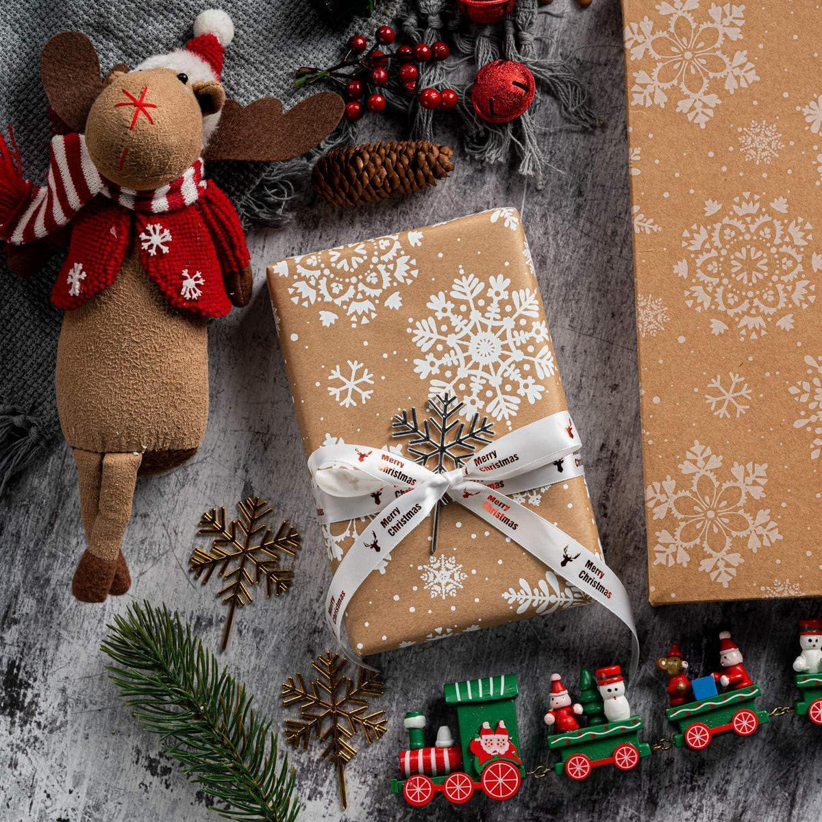 GESCHENKPAPIER 4 Rollen Kraftpapier Weihnachten 76 cm x 305 cm - Multicolor, Papier (4/76/15cm)