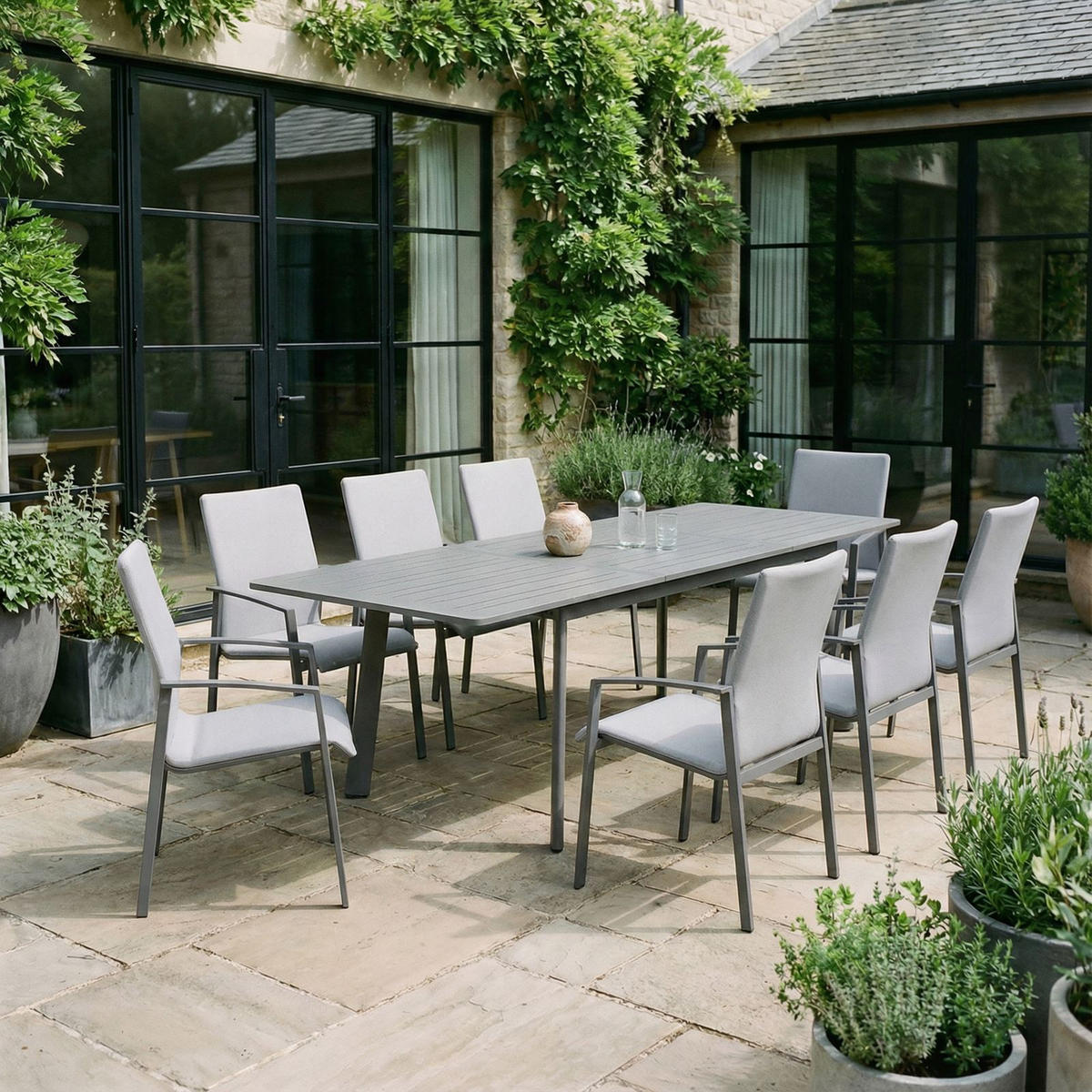 GARTENMÖBEL SET VERANO 9ER SET ANTHRAZIT, HELLGRAU - Anthrazit, Metall - IDIMEX