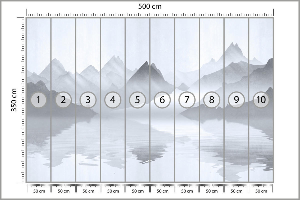 FOTOTAPETE für Wohnzimmer Aquarell Graue Berge See 500x350 - Weiß/Grau, Papier (500/350cm) - Muralo