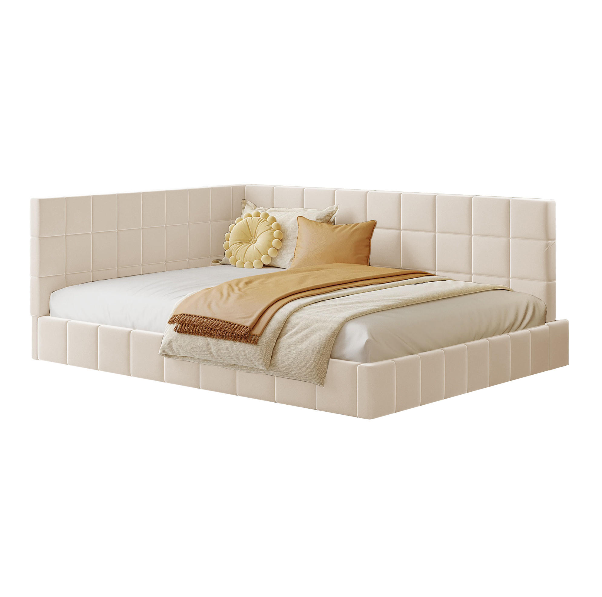 POLSTERBETT 140/200 cm in Beige mit Lattenrost und gepolstertem Rücken - Beige, Textil (140/200cm) - BEAOK
