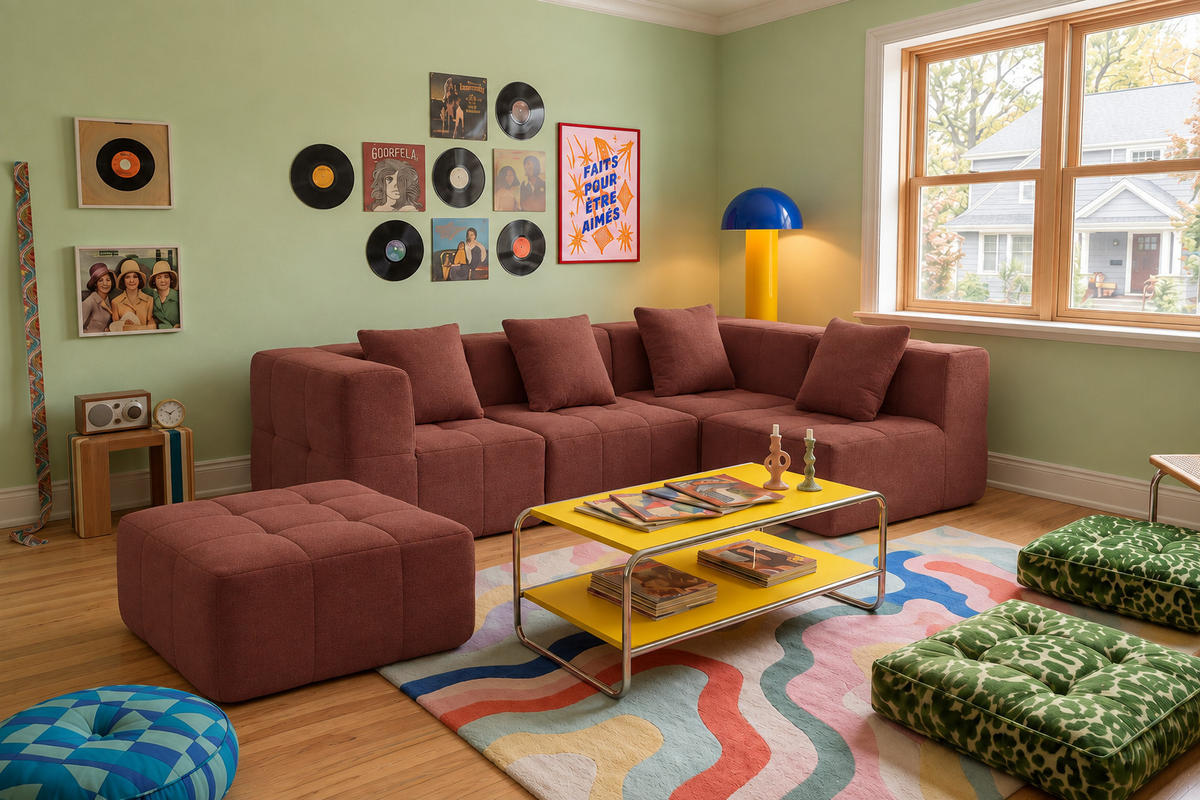 ROHOVÁ sedačka bouclé tkanina terakotovo červená - terakotová, textil (260/190cm) - MILYsofa