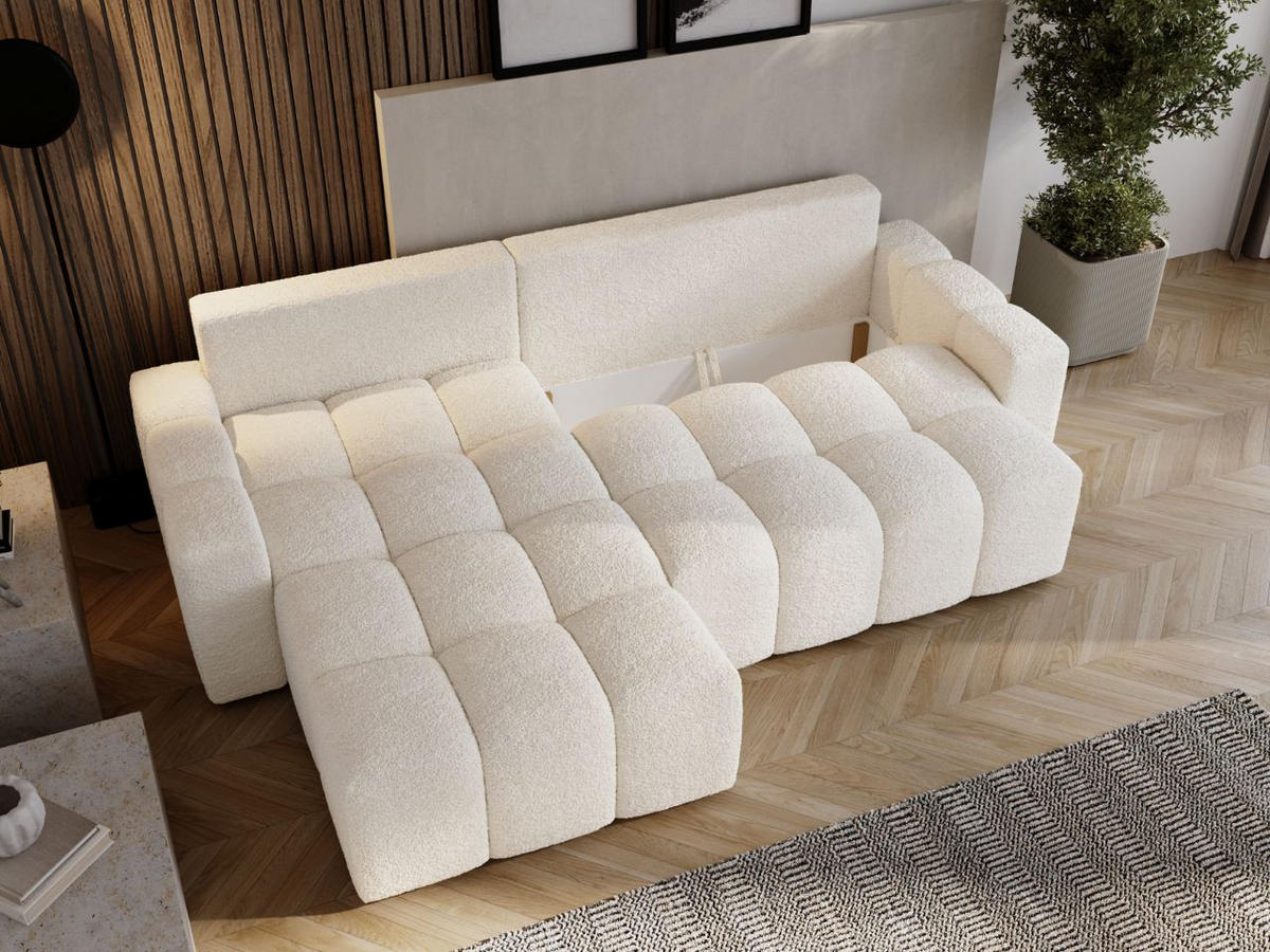 ECKSOFA Bresso Bouclé-Stoff Creme - Creme, Holz/Textil (255/168cm) - Graingold