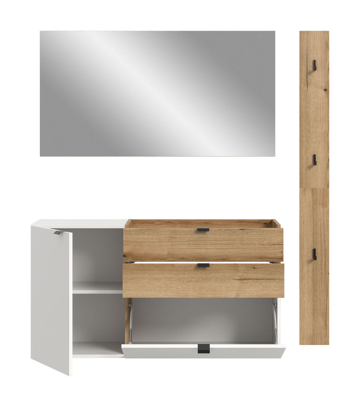 GARDEROBEN-SET NARO 3-tlg. (B/H/T: ca. 158/194/37 cm) in Weiß/weiß - Weiß, Holzwerkstoff (158/194/37cm)