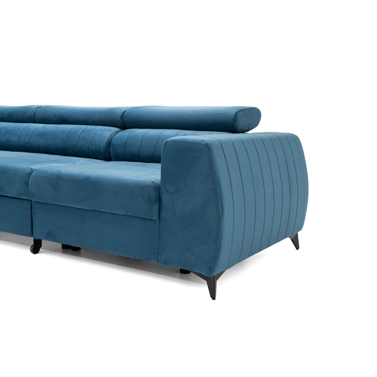 ECKSOFA PIERO MAXI Links mit Schlaffunktion 195x125 Velours Blau - Blau/Schwarz, Holz/Textil (350/203cm) - Muffo
