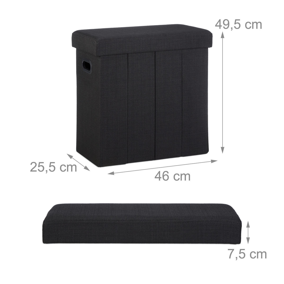 SITZHOCKER - Schwarz, Holzwerkstoff/Textil (46/25.5/49.5cm) - Relaxdays