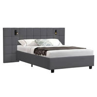 POLSTERBETT Luzano mit Leselicht Dunkelgrau Samt - Dunkelgrau, Holz (140/200cm) - Juskys