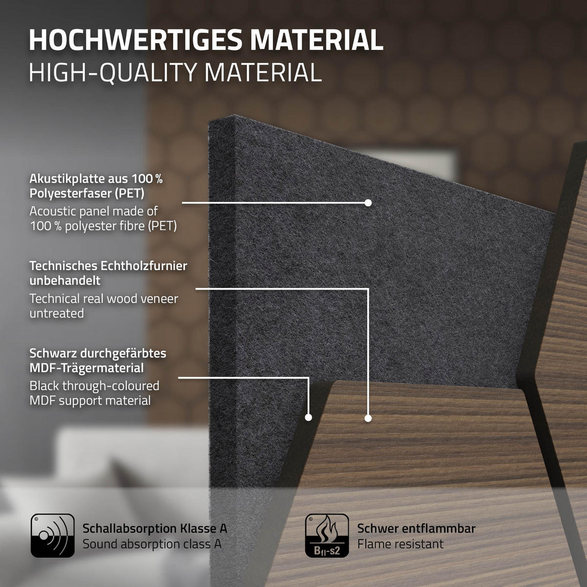 AKUSTIKPANEEL Echtholz 2er Set Braun Hexagon - Braun, Holzwerkstoff (2.1/81.1/66.6cm) - ML-DESIGN