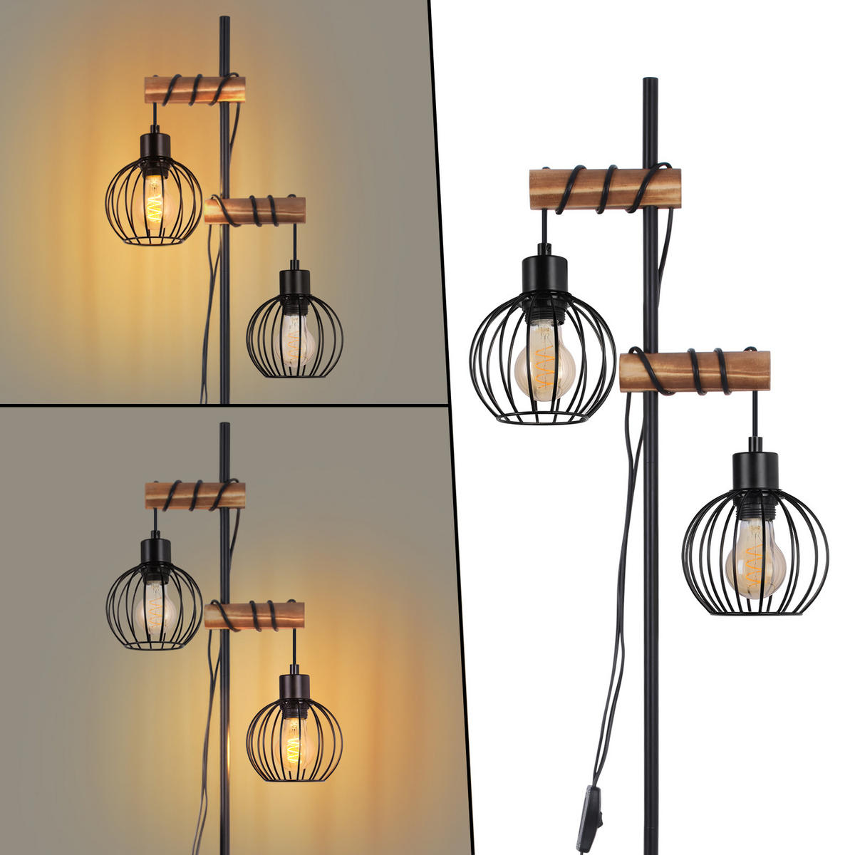 STEHLAMPE Anikad 22/22/152 cm - Schwarz, Holz (22/22/152cm) - ZMH