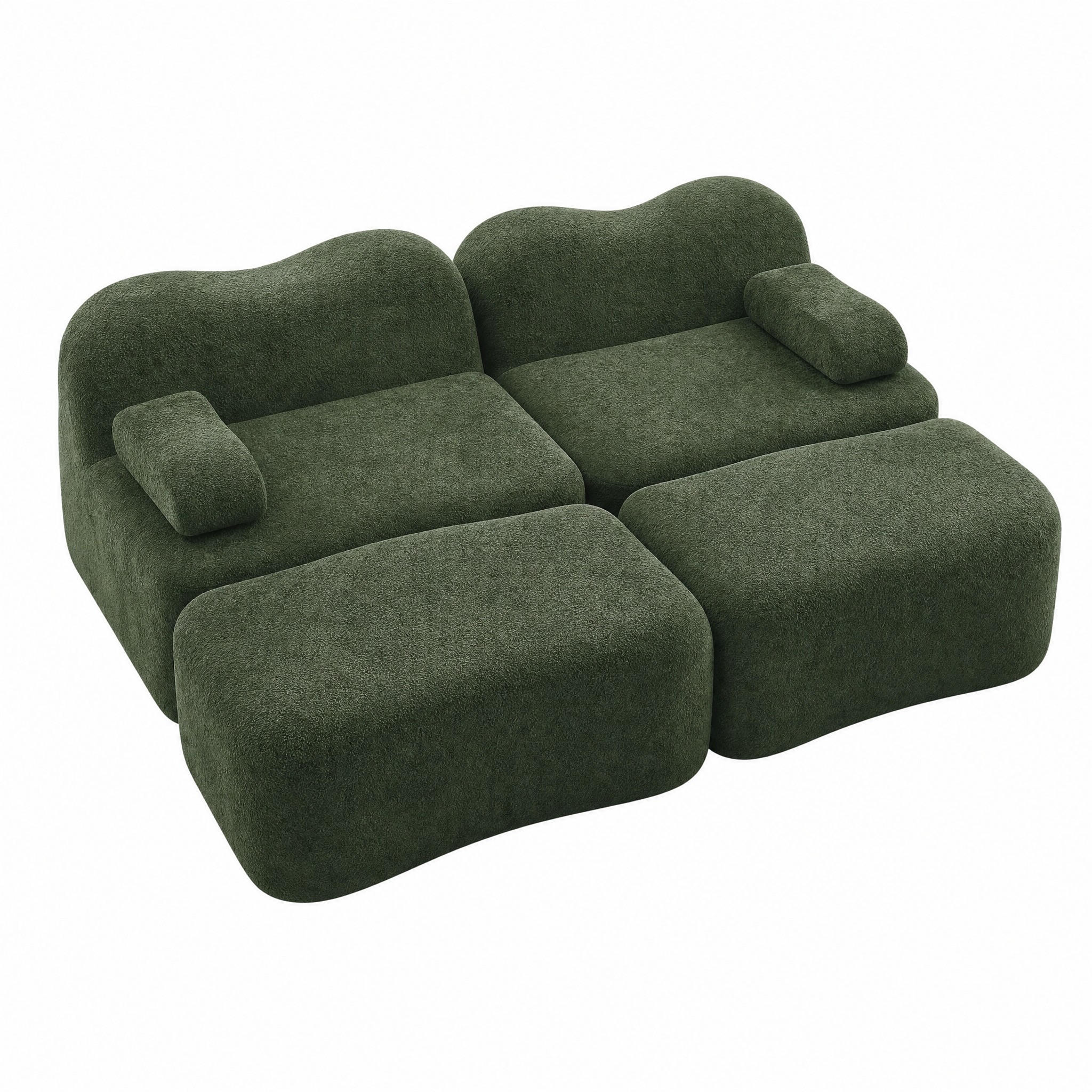 SOFA modular mit Hocker Samt Grün - Grün, Holzwerkstoff (167/70/192cm) - Meubliv