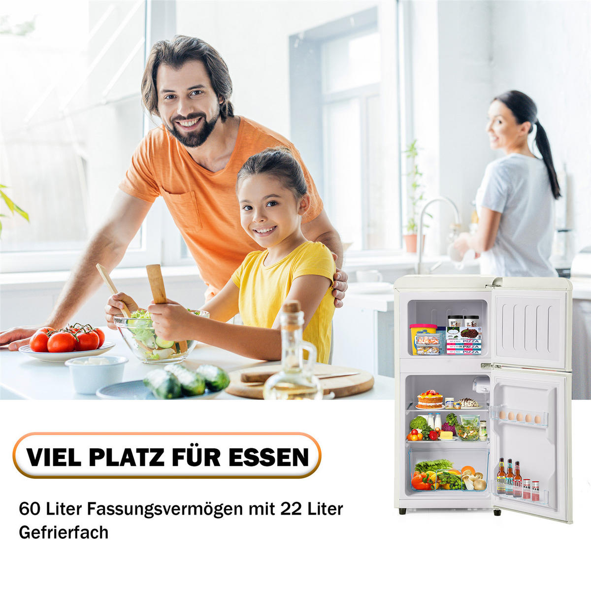 MINIKÜHLSCHRANK 60L Gefrierfach LED Cremeweiß - Beige, Metall (42/88.8/45.5cm) - Kaket
